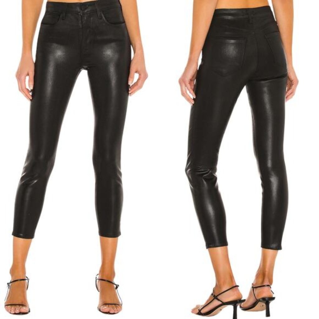 New L'agence Margot Skinny High Rise Coated Crop Skinny Ankle Jeans Black Sz: 25
